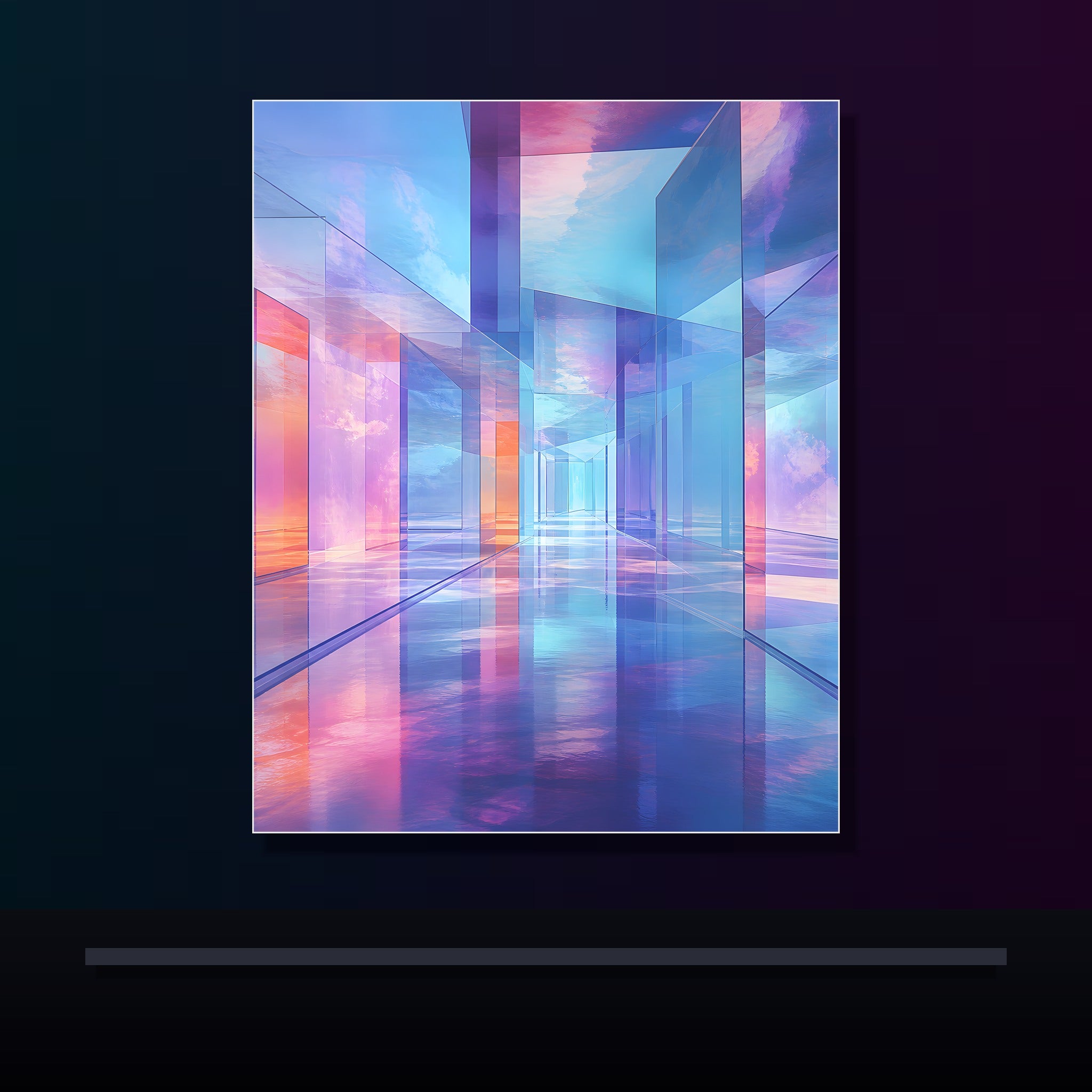 Glass Memory Corridor original KOSVYRE poster displayed in a dark psychedelic gallery setting