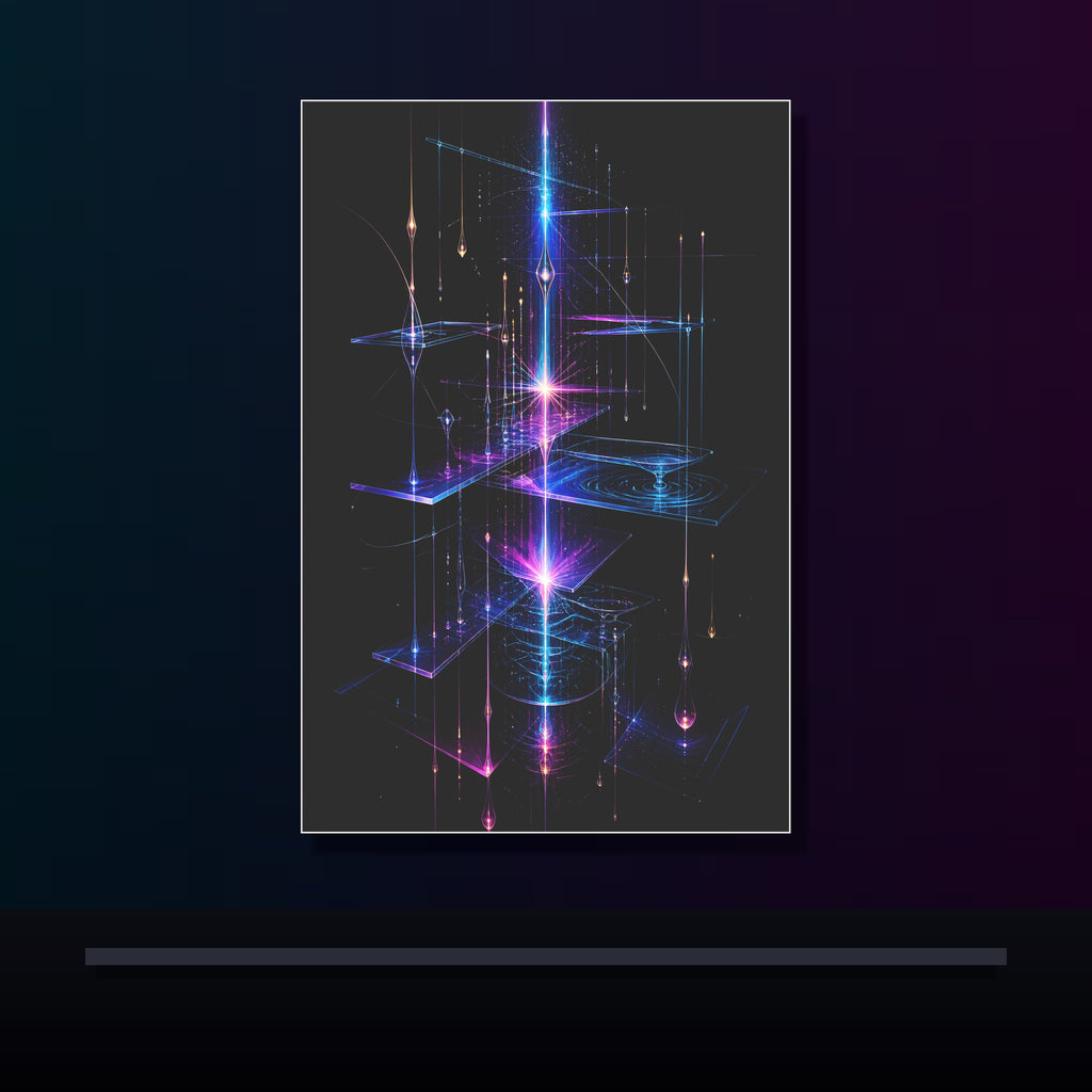 Glass Meridian Relay original KOSVYRE poster displayed in a dark psychedelic gallery setting