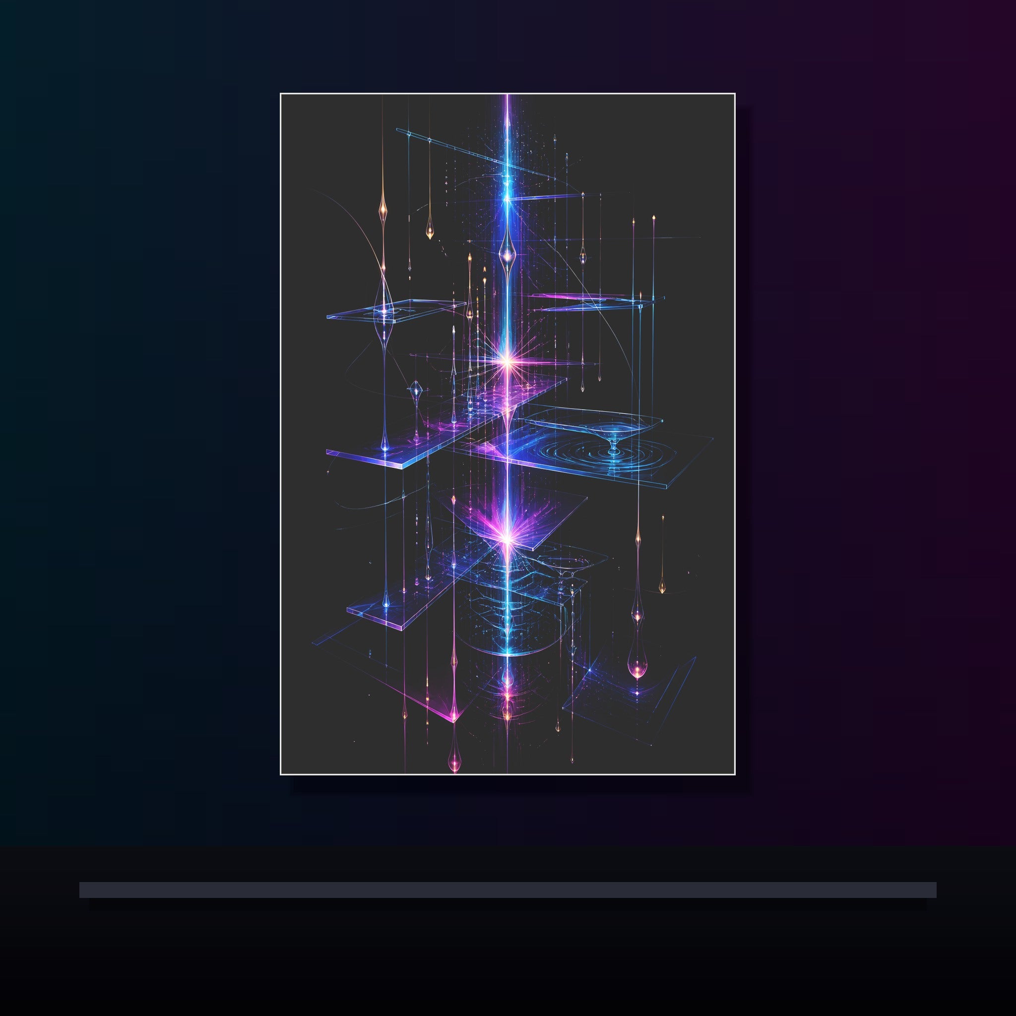 Glass Meridian Relay original KOSVYRE poster displayed in a dark psychedelic gallery setting