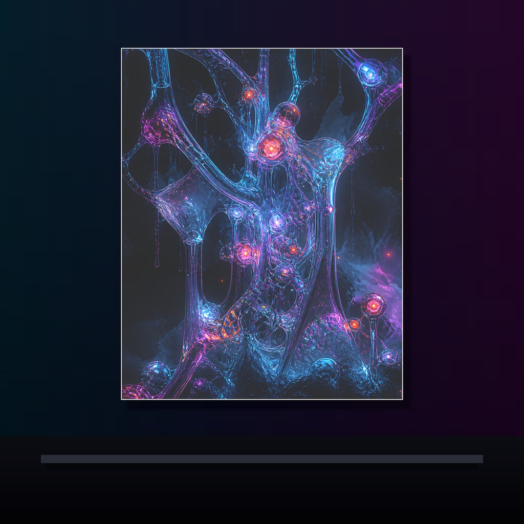 Glassroot Weather original KOSVYRE poster displayed in a dark psychedelic gallery setting