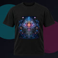 Gossamer Engine original KOSVYRE design on a black graphic tee against a graphite studio background