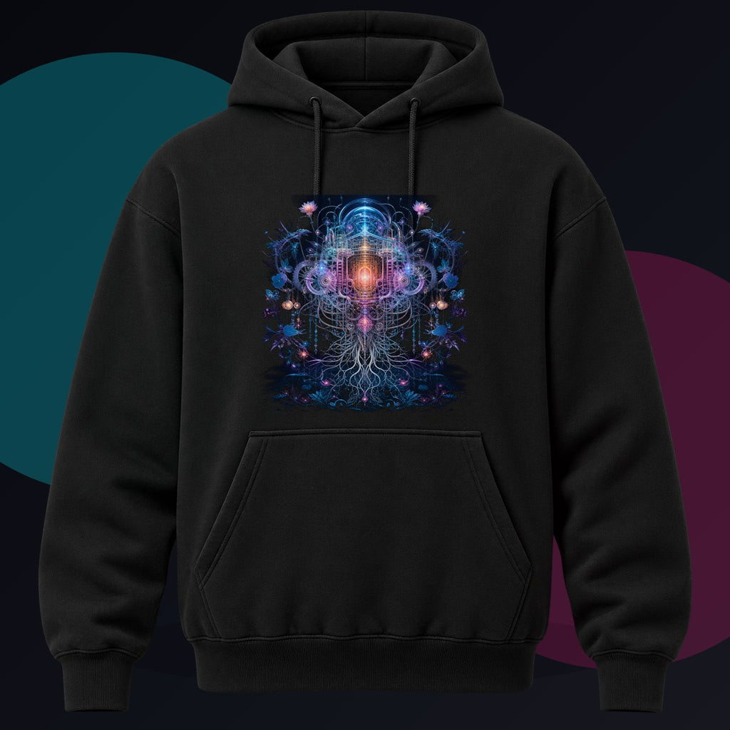 Gossamer Engine original KOSVYRE design on a black hoodie against a graphite studio background