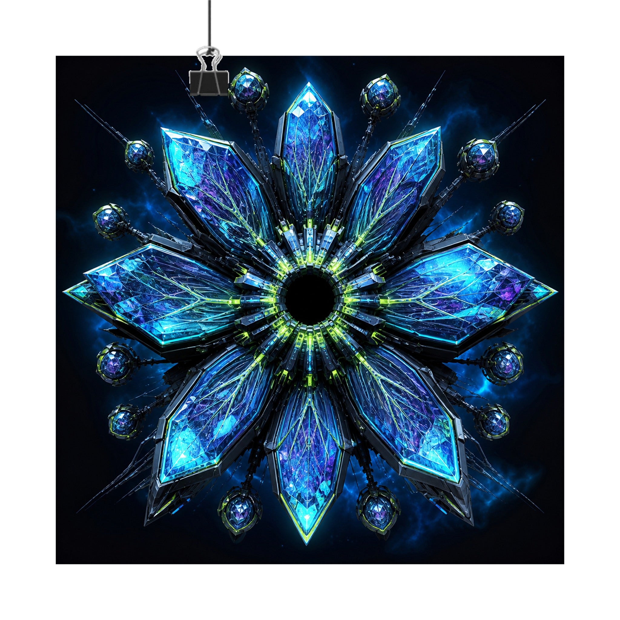 Helixless Bloom original KOSVYRE art print displayed with binder clips