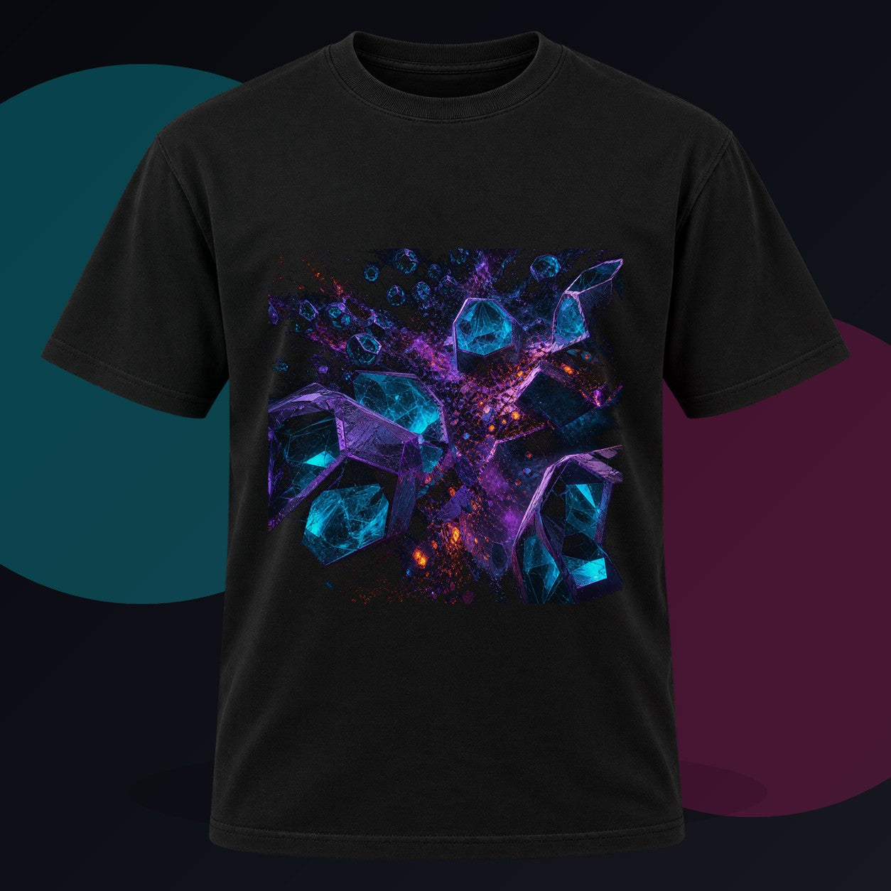 Hollow Lantern Tectonics original KOSVYRE design on a black graphic tee against a graphite studio background