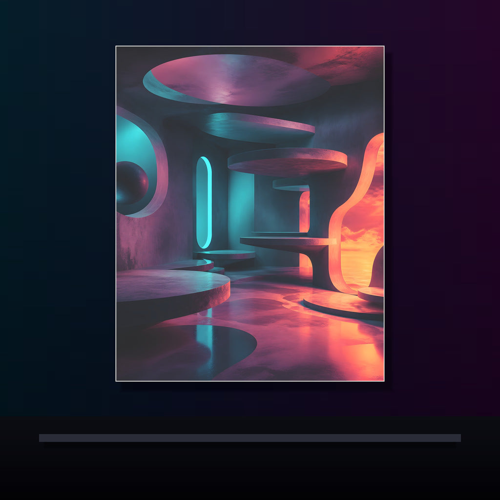 Hollow Signal Apartment original KOSVYRE poster displayed in a dark psychedelic gallery setting