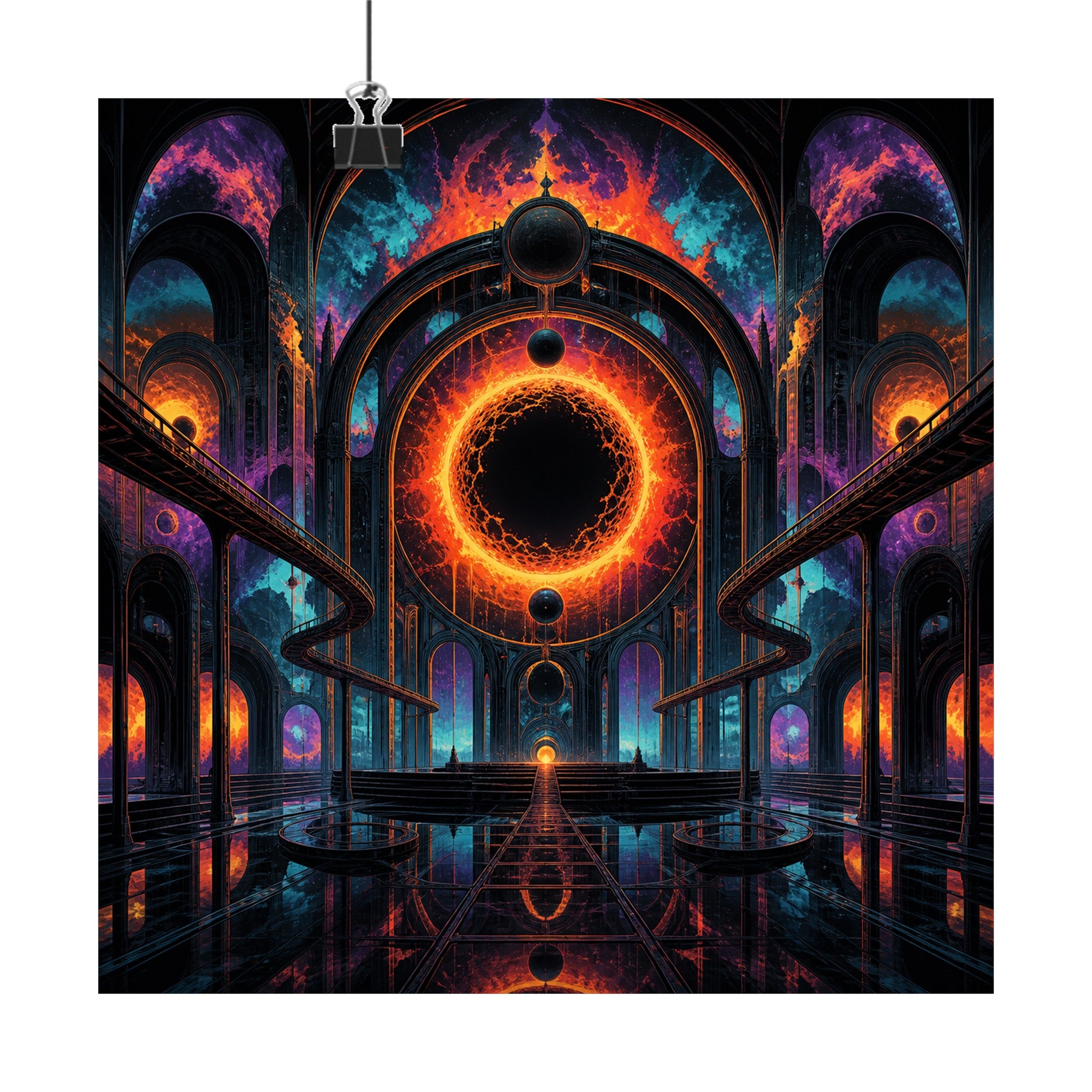 Hollow Sun Terminal original KOSVYRE art print displayed with binder clips