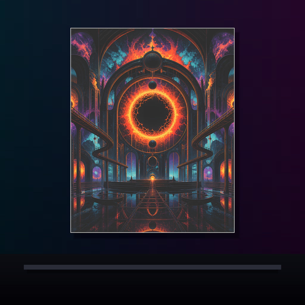 Hollow Sun Terminal original KOSVYRE poster displayed in a dark psychedelic gallery setting