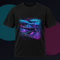 Horizon Fold Array original KOSVYRE design on a black graphic tee against a graphite studio background