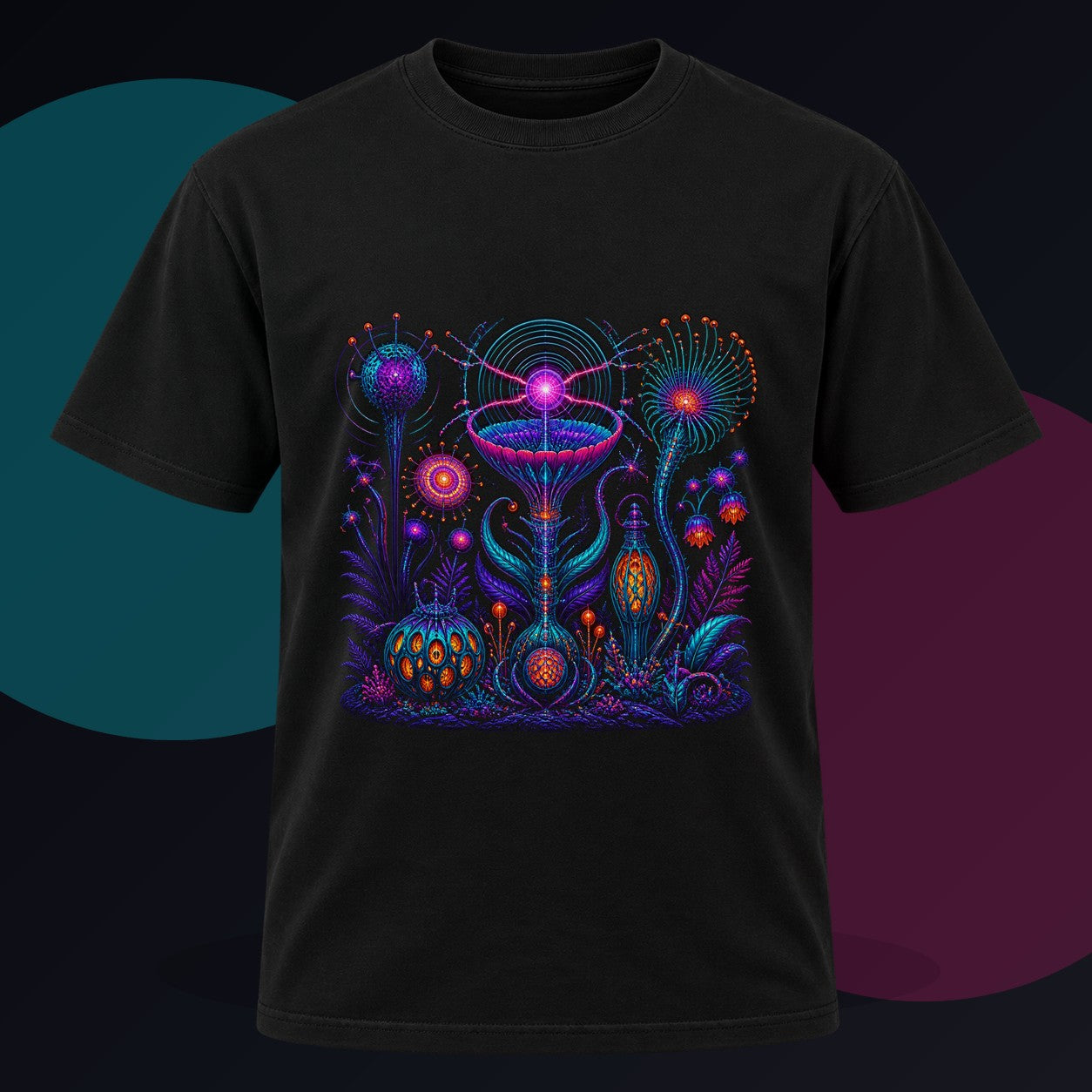 Impossible Radio Garden original KOSVYRE design on a black graphic tee against a graphite studio background