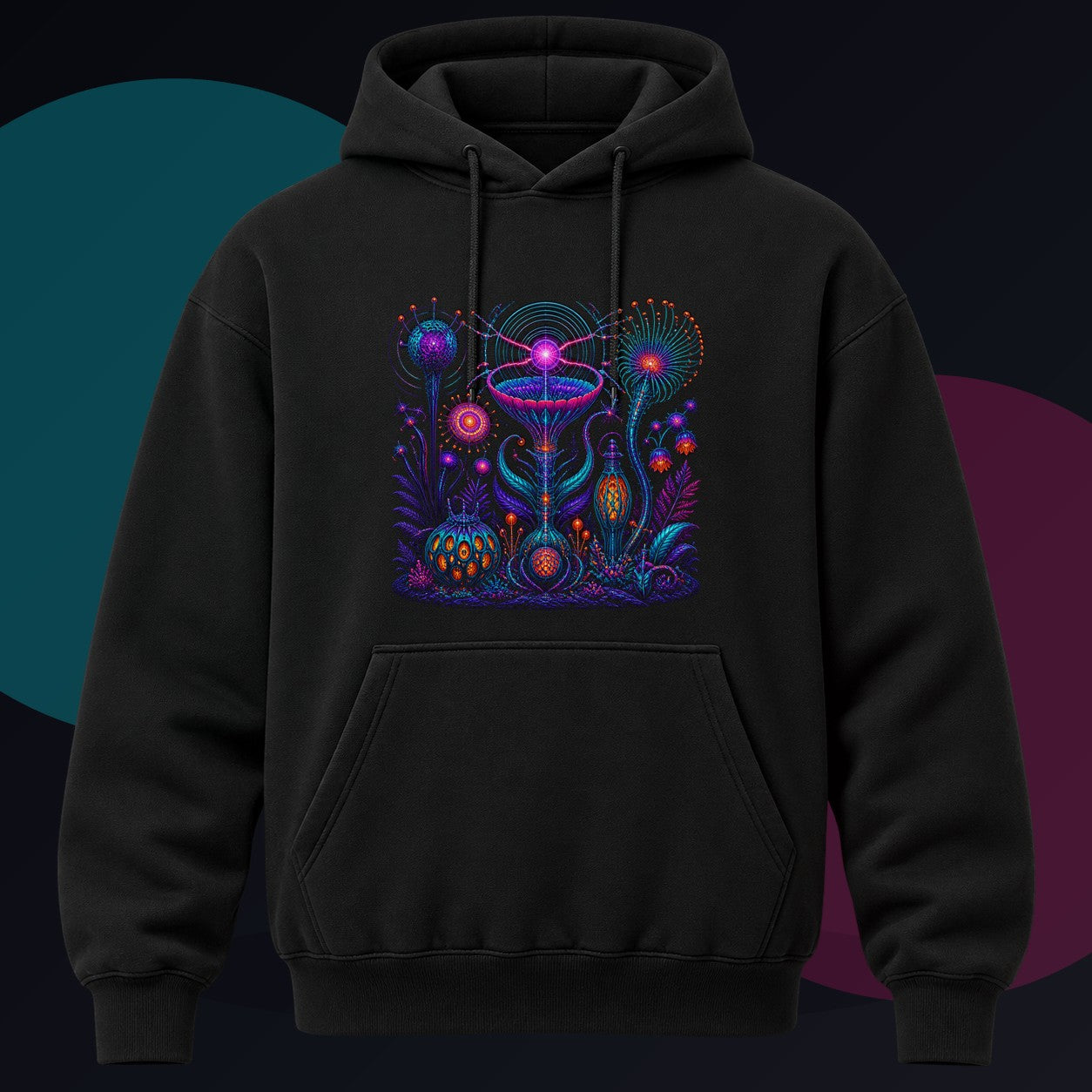 Impossible Radio Garden original KOSVYRE design on a black hoodie against a graphite studio background