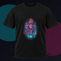 Impossible Rain Processor original KOSVYRE design on a black graphic tee against a graphite studio background