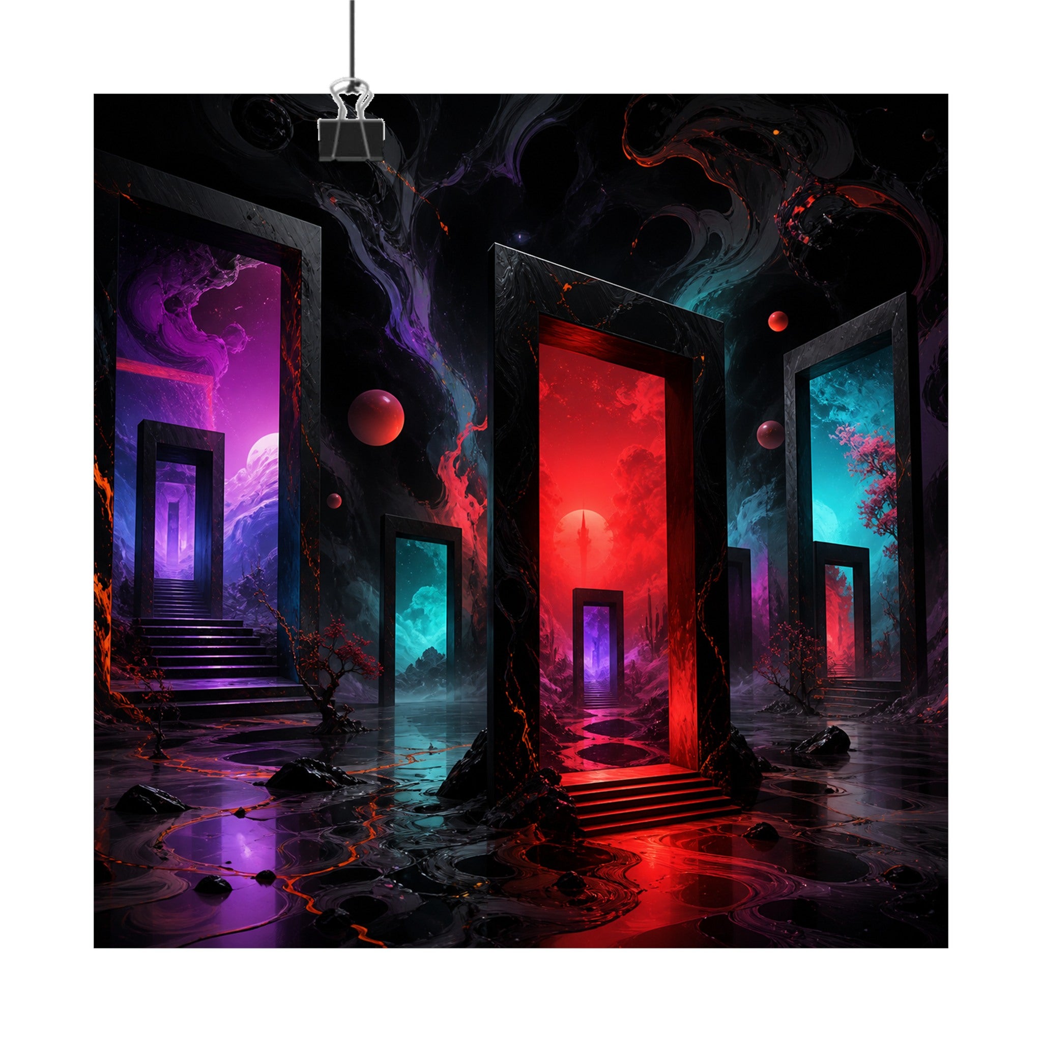 Infrared Orchard of Doors original KOSVYRE art print displayed with binder clips