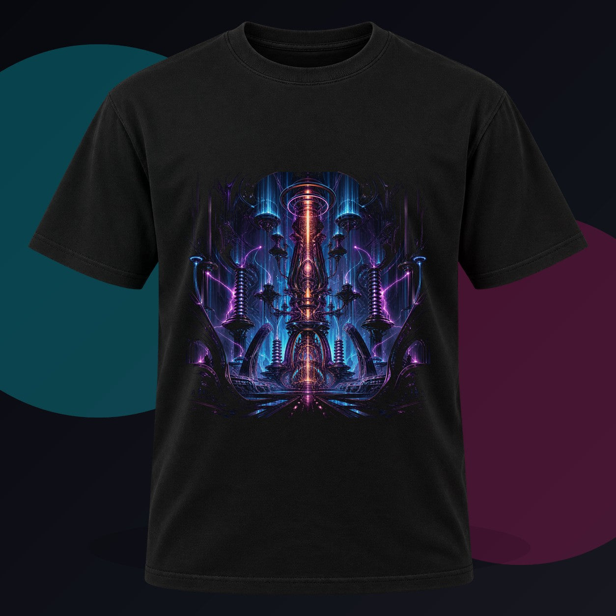 Ion Cathedral original KOSVYRE design on a black graphic tee against a graphite studio background