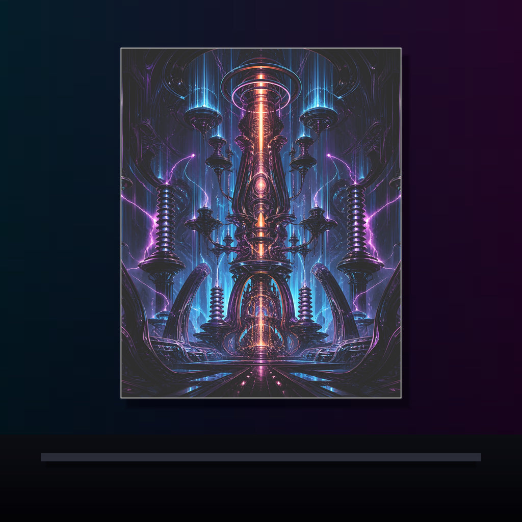 Ion Cathedral original KOSVYRE poster displayed in a dark psychedelic gallery setting