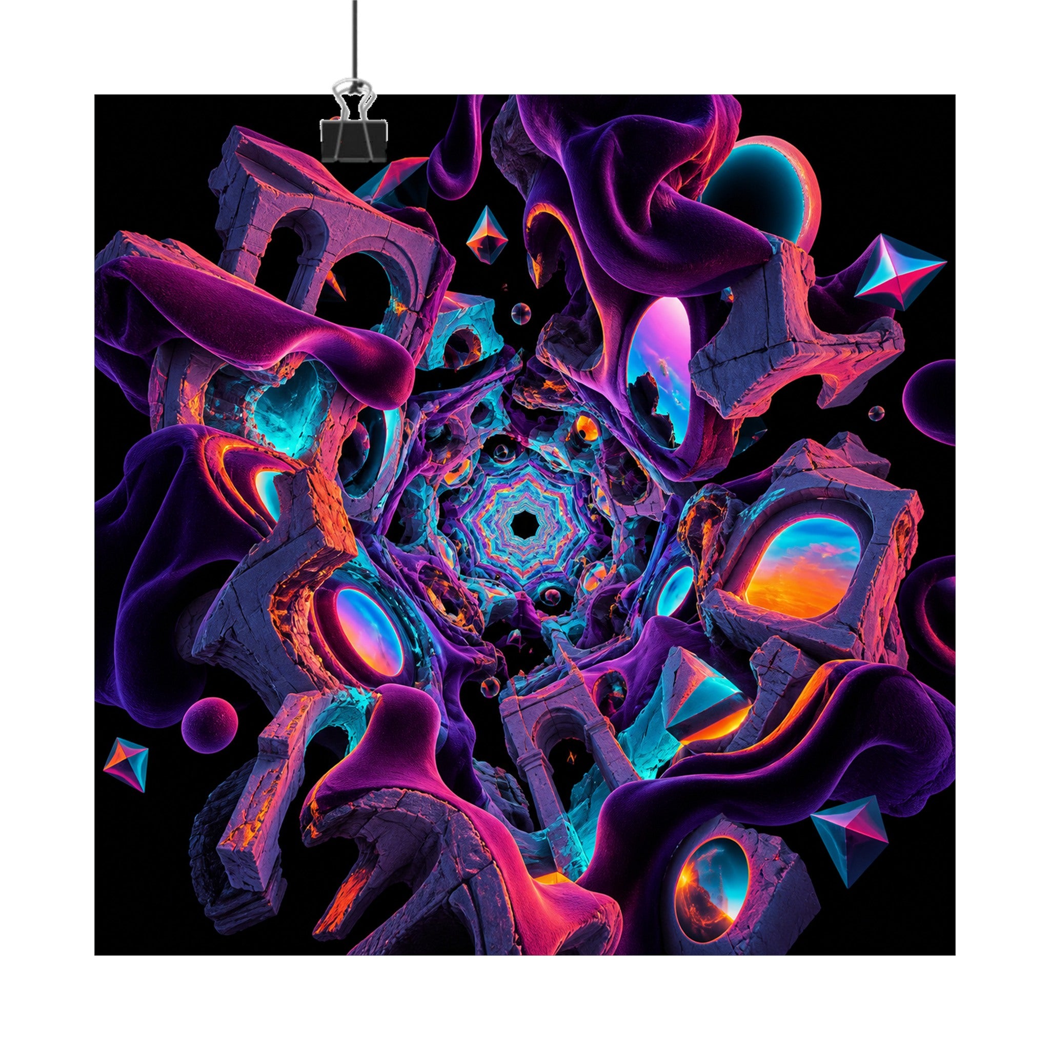 Kaleidoscope Soft Ruins original KOSVYRE art print displayed with binder clips