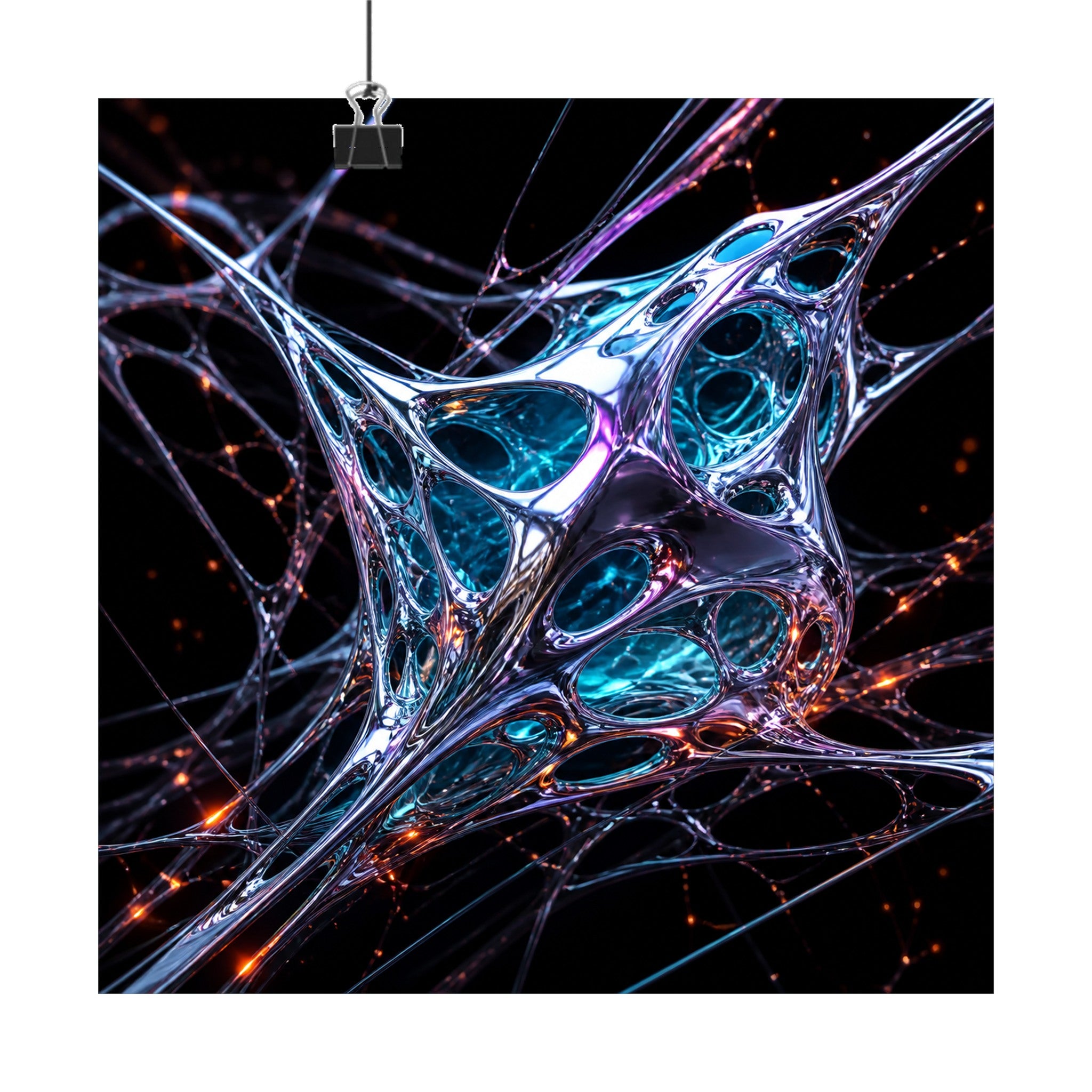 Kinetic Lattice Vessel original KOSVYRE art print displayed with binder clips