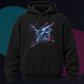 Kinetic Lattice Vessel original KOSVYRE design on a black hoodie against a graphite studio background