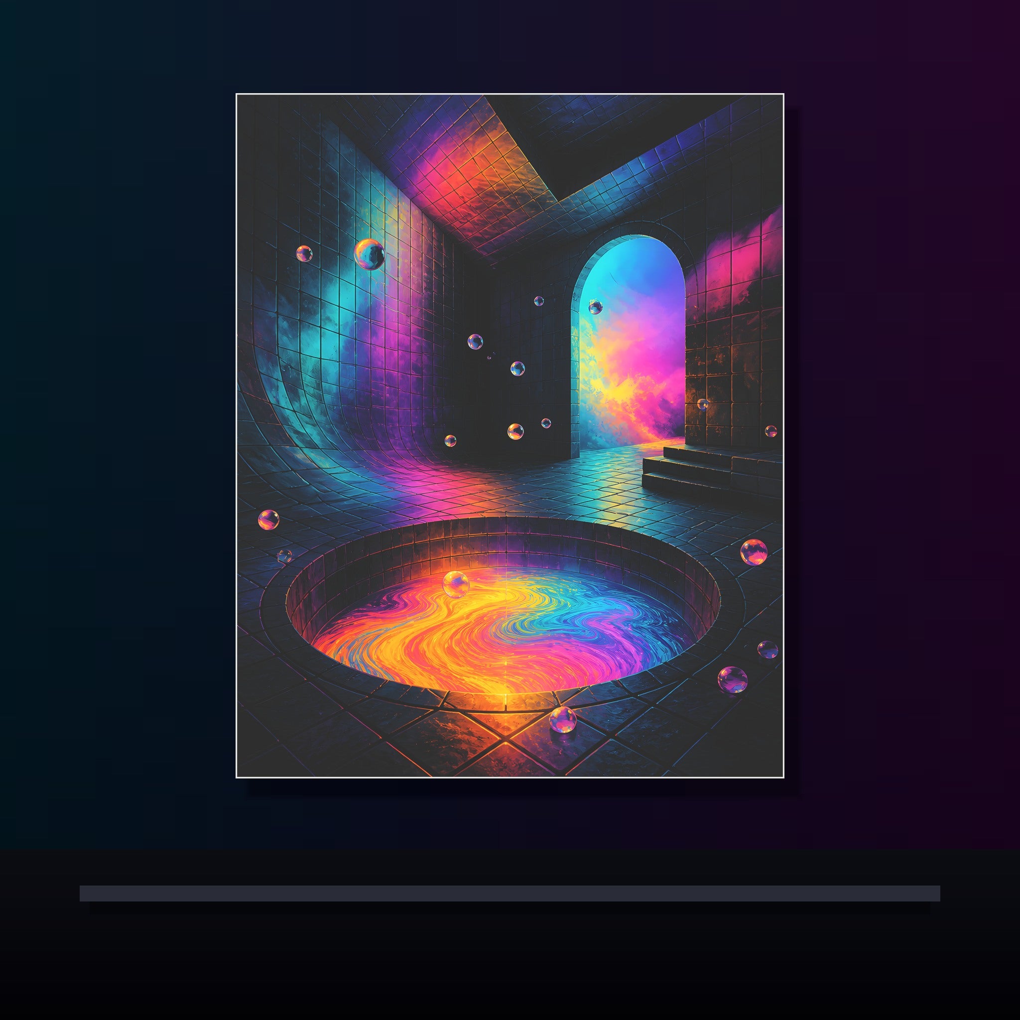 Liminal Colorwell original KOSVYRE poster displayed in a dark psychedelic gallery setting