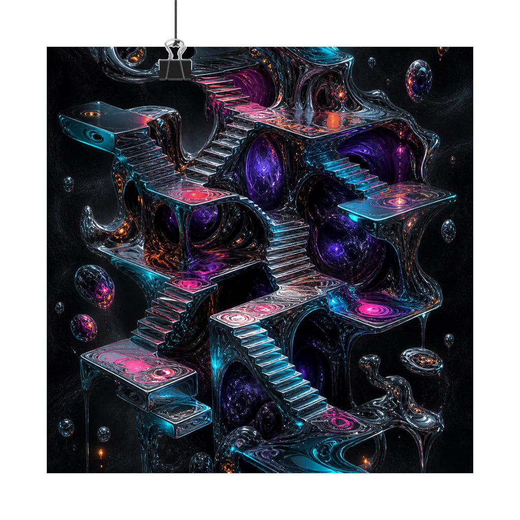 Liminal Mercury Stair original KOSVYRE art print displayed with binder clips