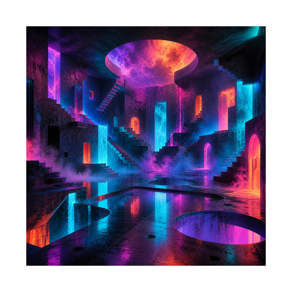 Liminal Neon Reservoir original KOSVYRE art print shown on a clean white display