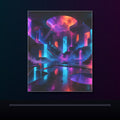 Liminal Neon Reservoir original KOSVYRE poster displayed in a dark psychedelic gallery setting
