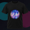 Liminal Sunroom Choir original KOSVYRE design on a black graphic tee against a graphite studio background