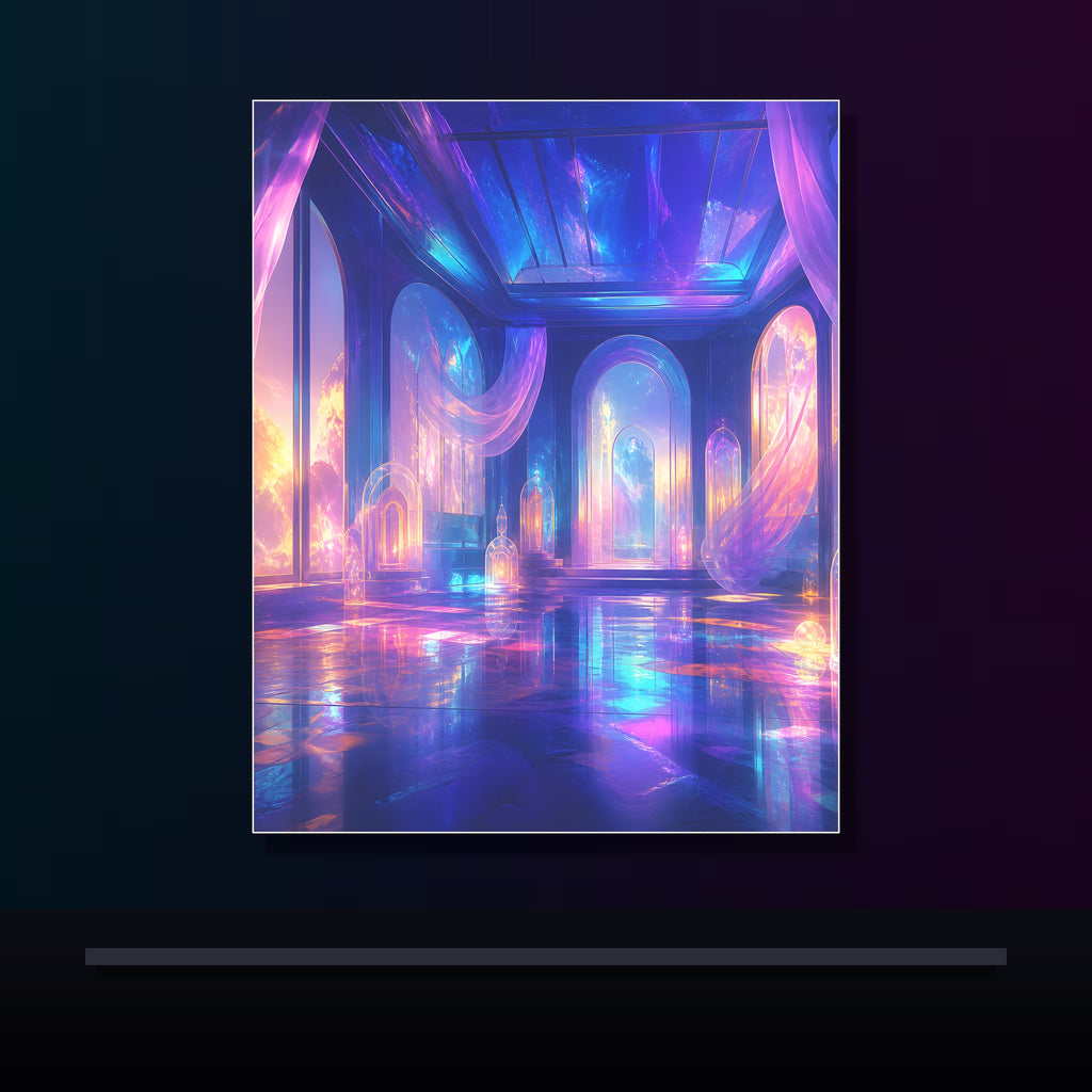 Liminal Sunroom Choir original KOSVYRE poster displayed in a dark psychedelic gallery setting
