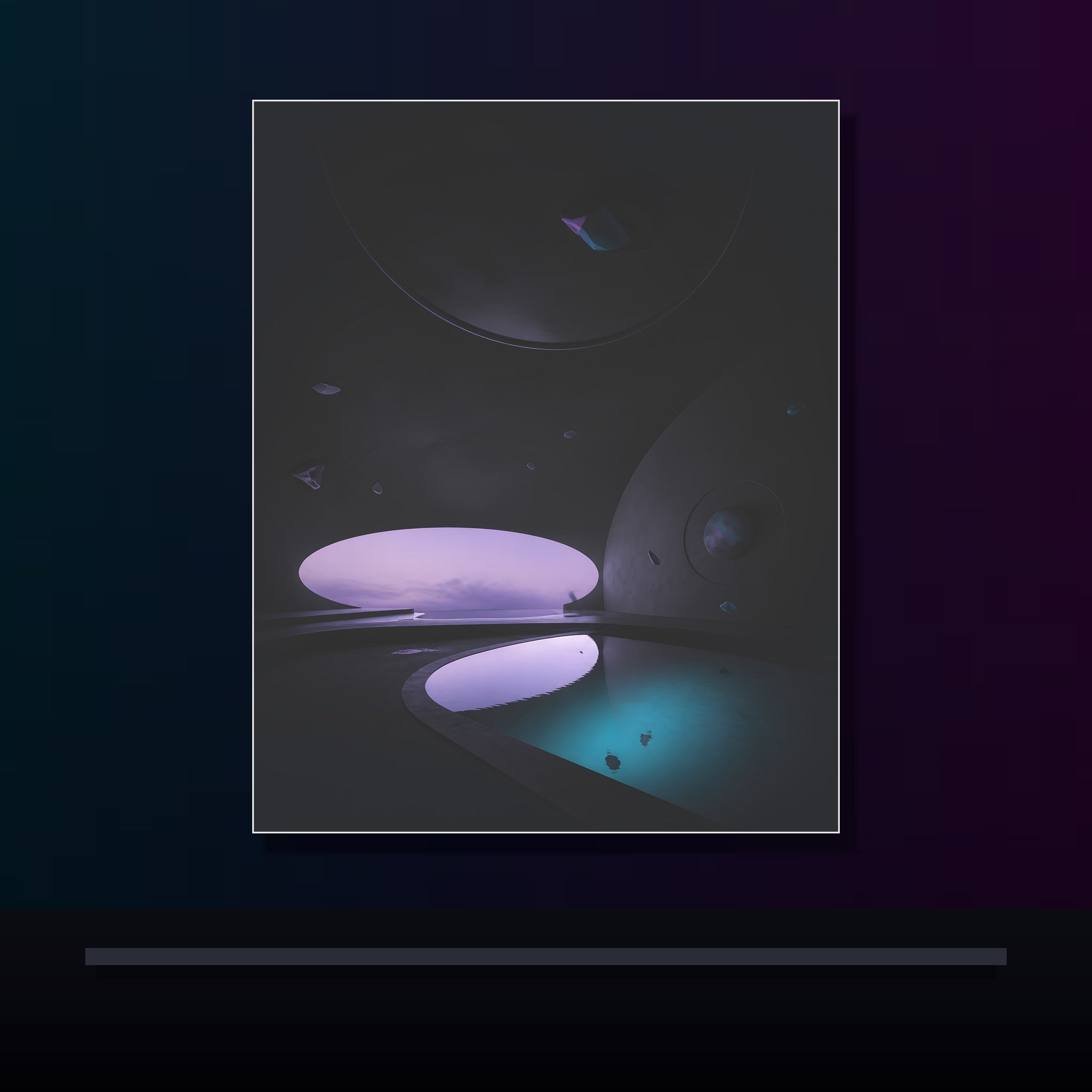 Liminal Velvet Observatory original KOSVYRE poster displayed in a dark psychedelic gallery setting