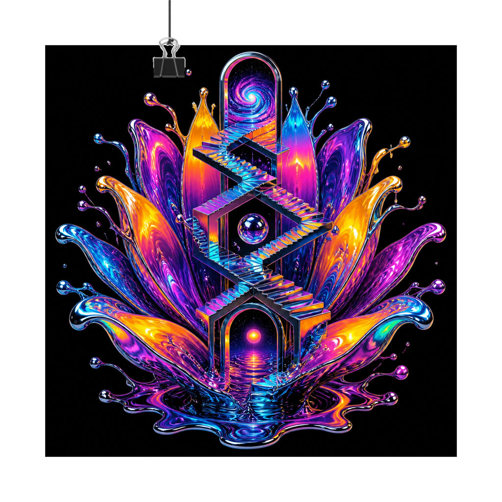 Liquid Staircase Bloom original KOSVYRE art print displayed with binder clips