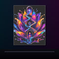 Liquid Staircase Bloom original KOSVYRE poster displayed in a dark psychedelic gallery setting