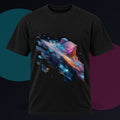 Lumen Quarry Drift original KOSVYRE design on a black graphic tee against a graphite studio background