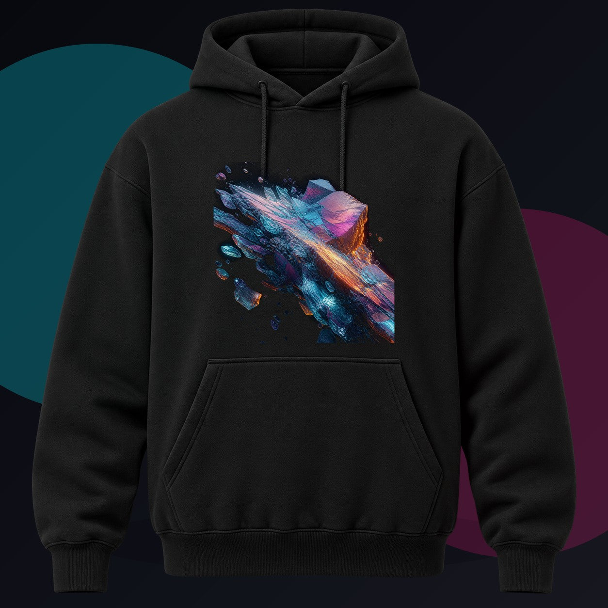 Lumen Quarry Drift original KOSVYRE design on a black hoodie against a graphite studio background