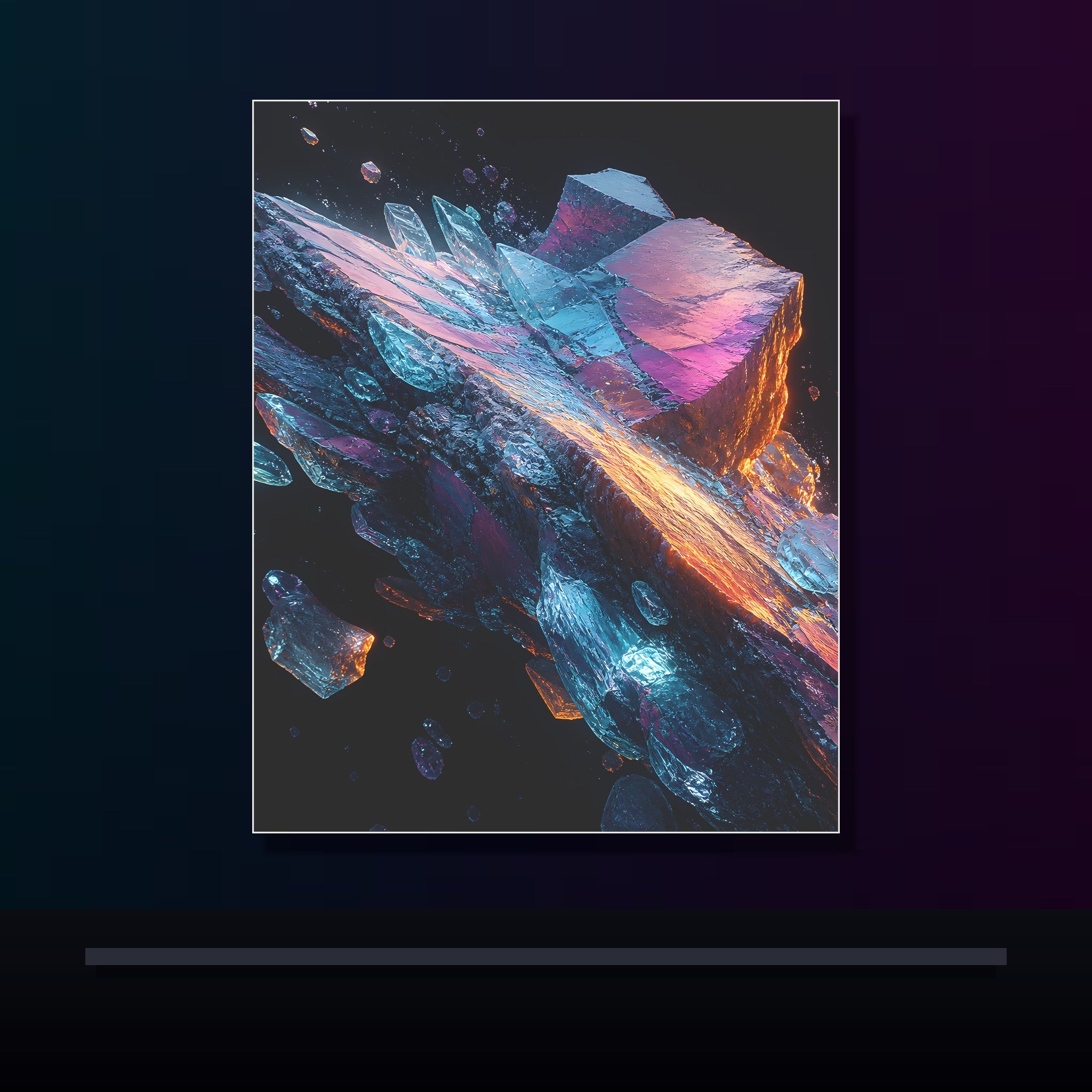 Lumen Quarry Drift original KOSVYRE poster displayed in a dark psychedelic gallery setting