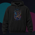 Lunar Root Orchestra original KOSVYRE design on a black hoodie against a graphite studio background