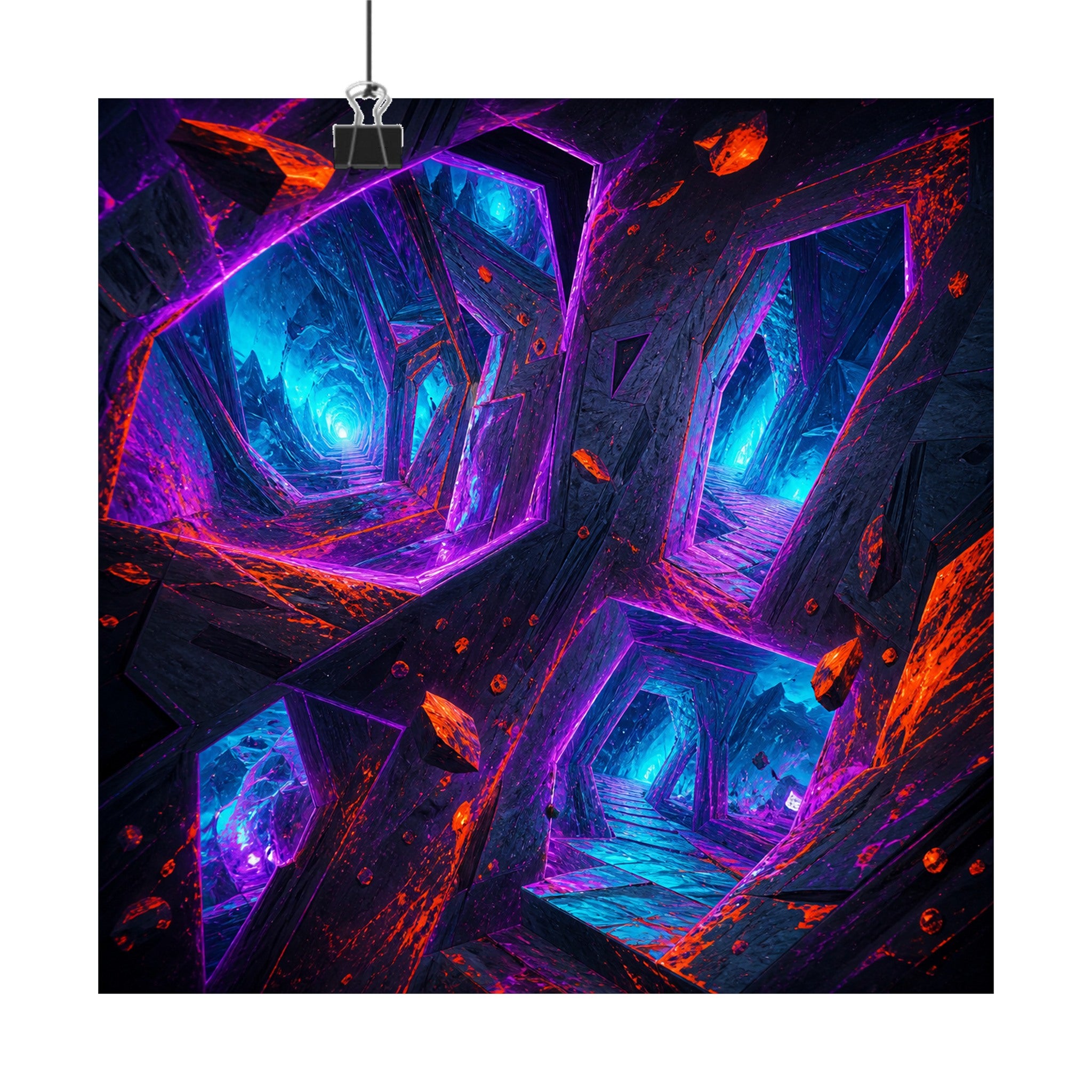 Magenta Rift Transit original KOSVYRE art print displayed with binder clips