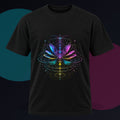 Magnetic Bloom Atlas original KOSVYRE design on a black graphic tee against a graphite studio background