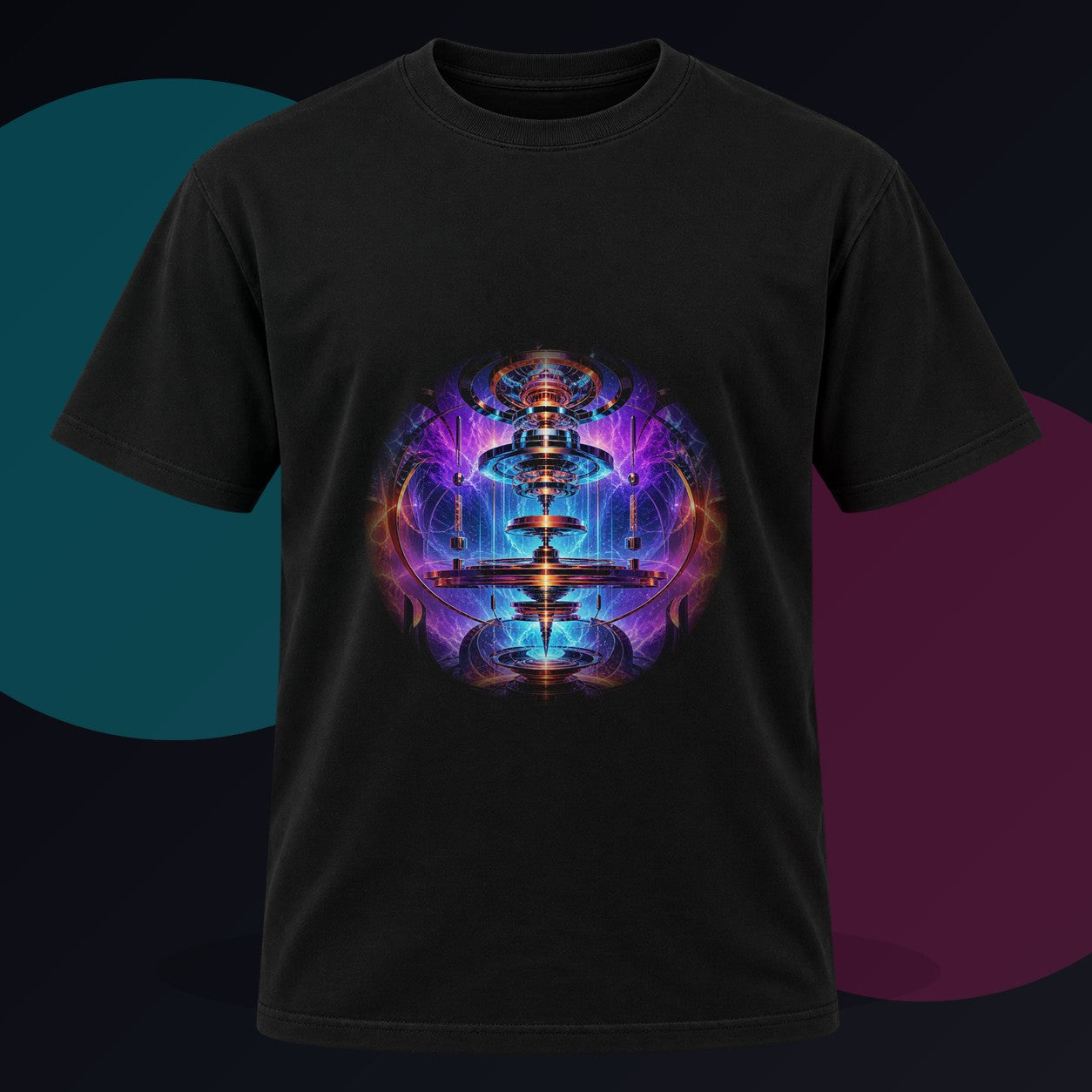 Magnetic Weather Engine original KOSVYRE design on a black graphic tee against a graphite studio background