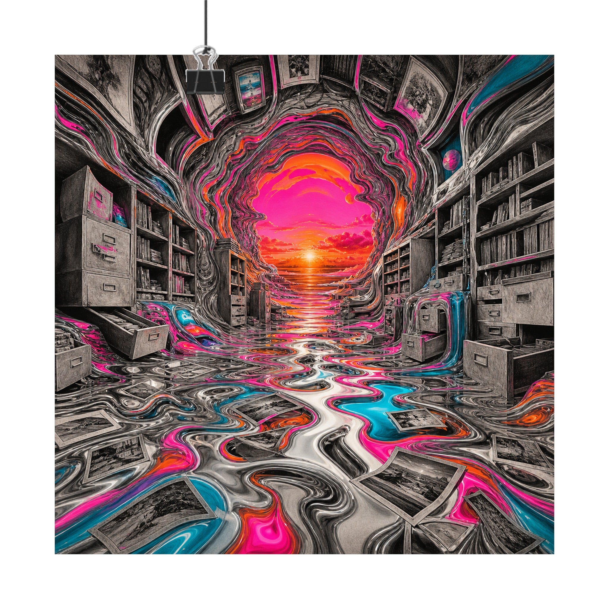 Melted Archive original KOSVYRE art print displayed with binder clips