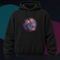 Melting Archive Stair original KOSVYRE design on a black hoodie against a graphite studio background