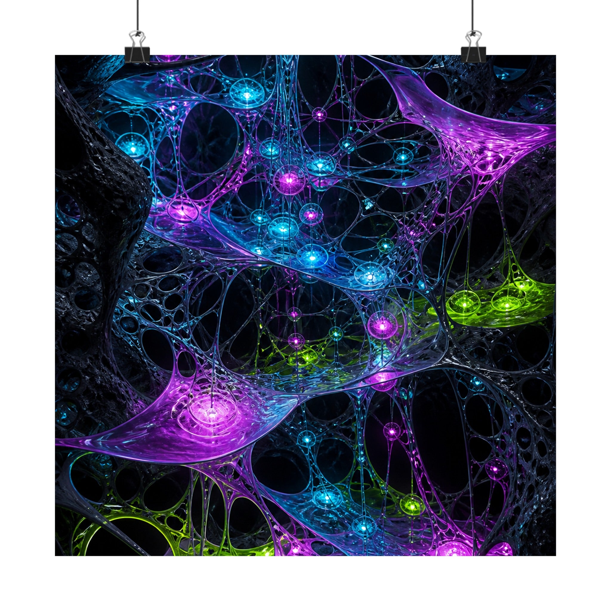 Membrane Relay Field original KOSVYRE art print displayed with binder clips