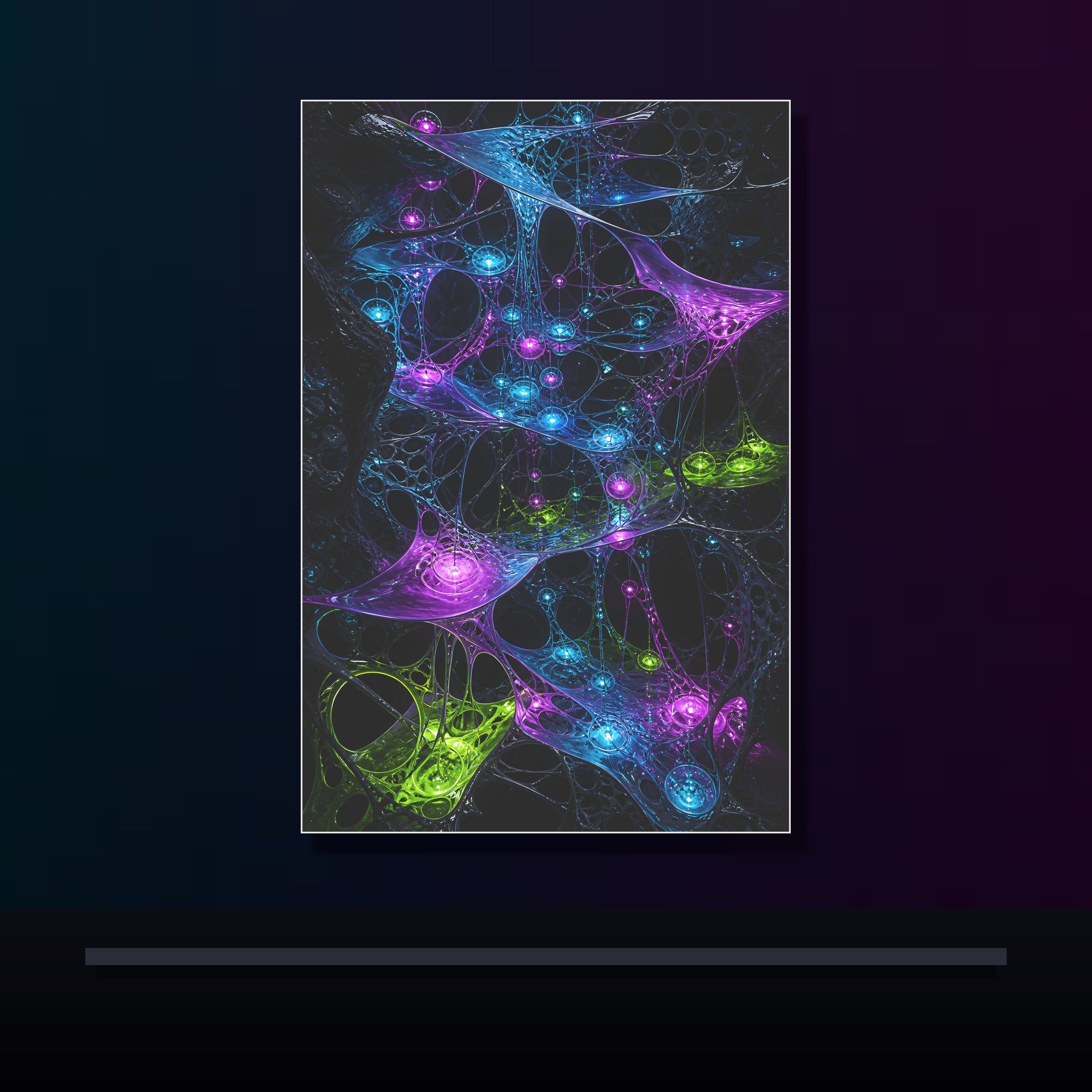 Membrane Relay Field original KOSVYRE poster displayed in a dark psychedelic gallery setting