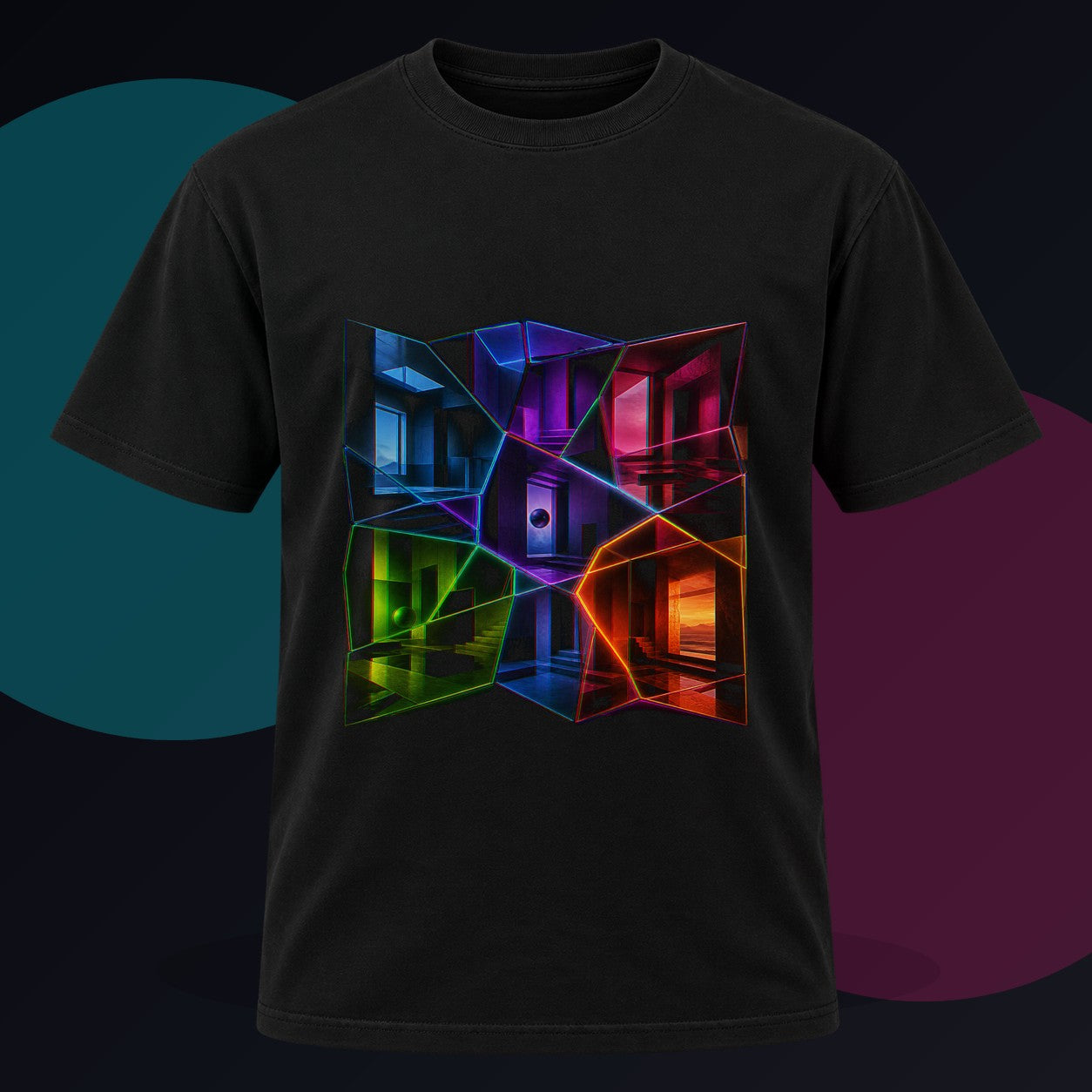 Memory Lattice original KOSVYRE design on a black graphic tee against a graphite studio background