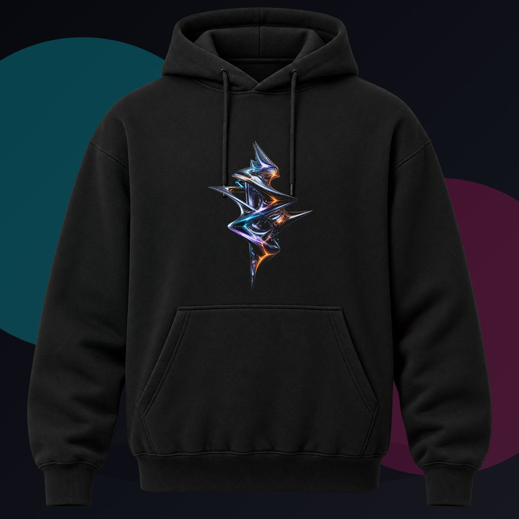 Mercurial Drift Spindle original KOSVYRE design on a black hoodie against a graphite studio background