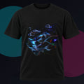 Mirror Weather original KOSVYRE design on a black graphic tee against a graphite studio background