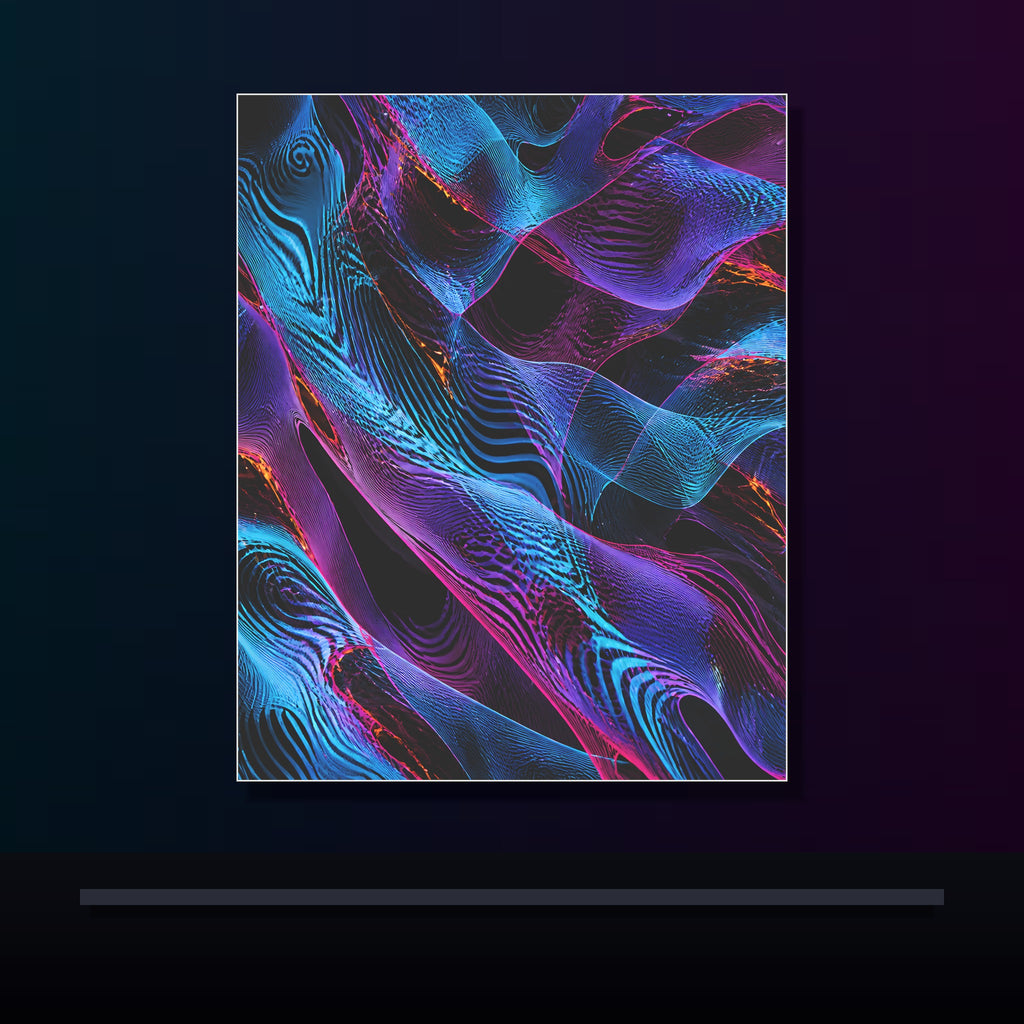 Moire Frost Relay original KOSVYRE poster displayed in a dark psychedelic gallery setting