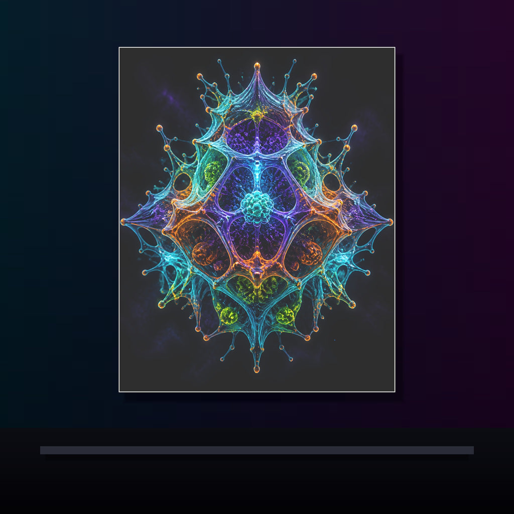 Molecular Mirage original KOSVYRE poster displayed in a dark psychedelic gallery setting