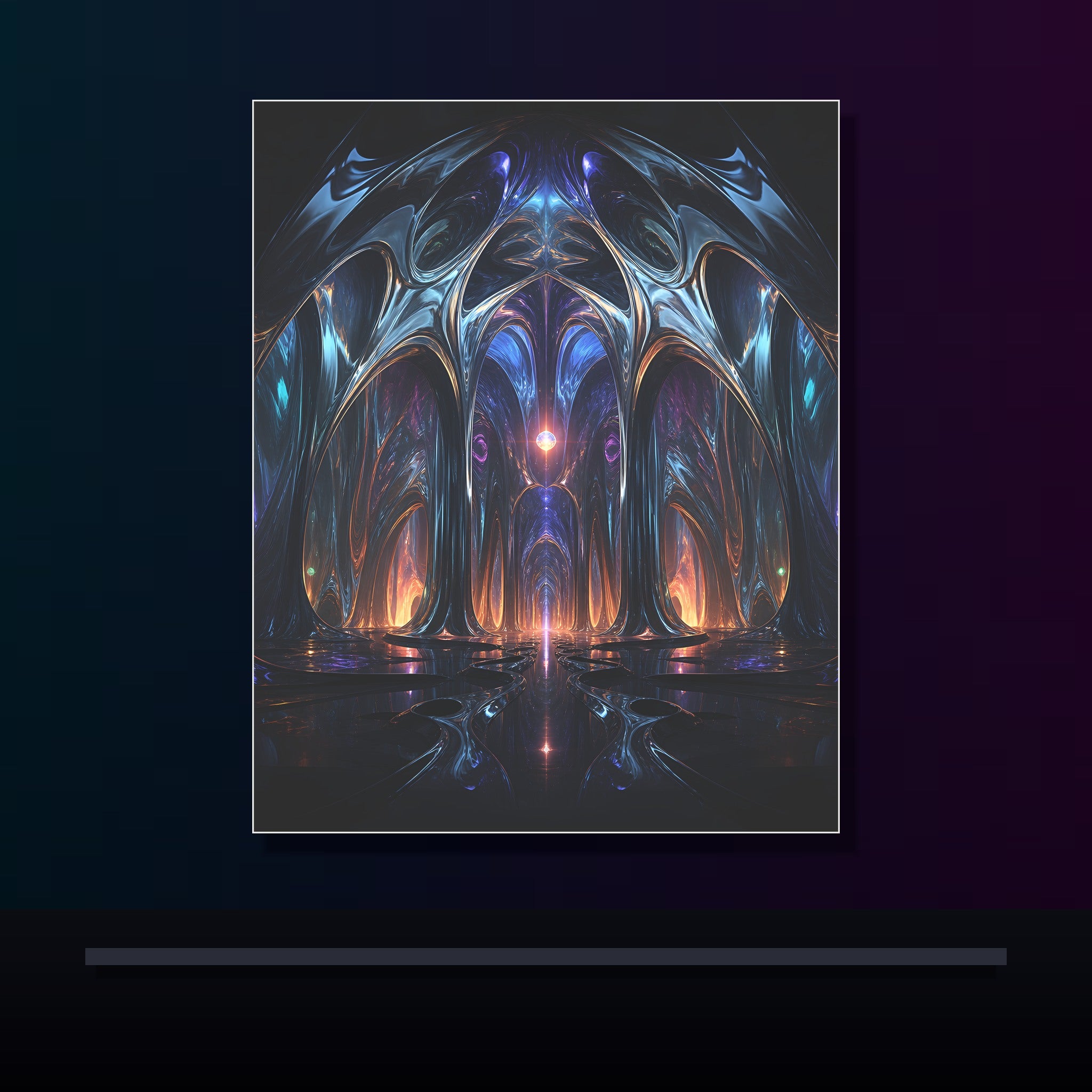 Molten Cathedral original KOSVYRE poster displayed in a dark psychedelic gallery setting