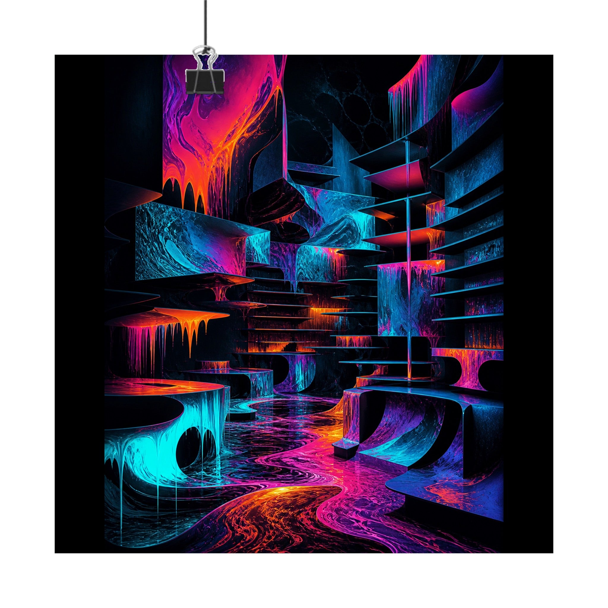 Molten Index Chamber original KOSVYRE art print displayed with binder clips