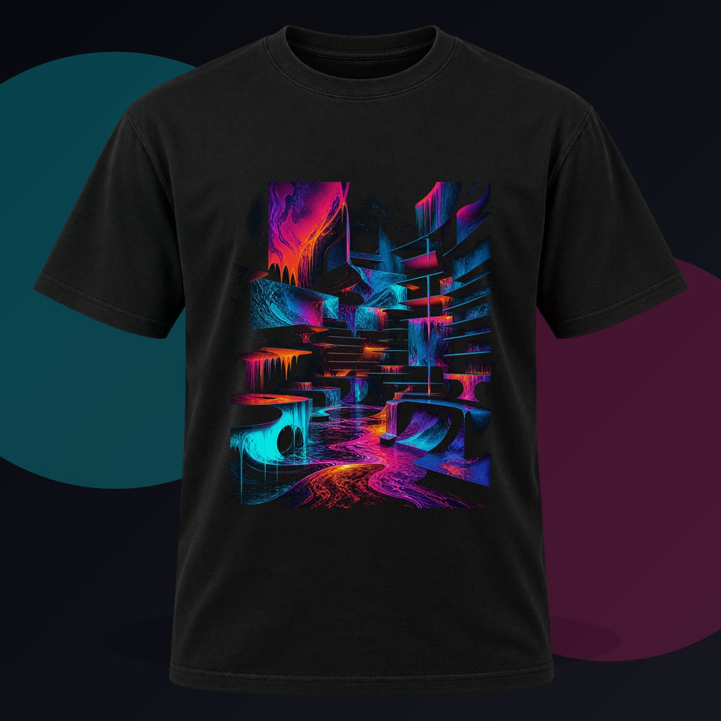 Molten Index Chamber original KOSVYRE design on a black graphic tee against a graphite studio background