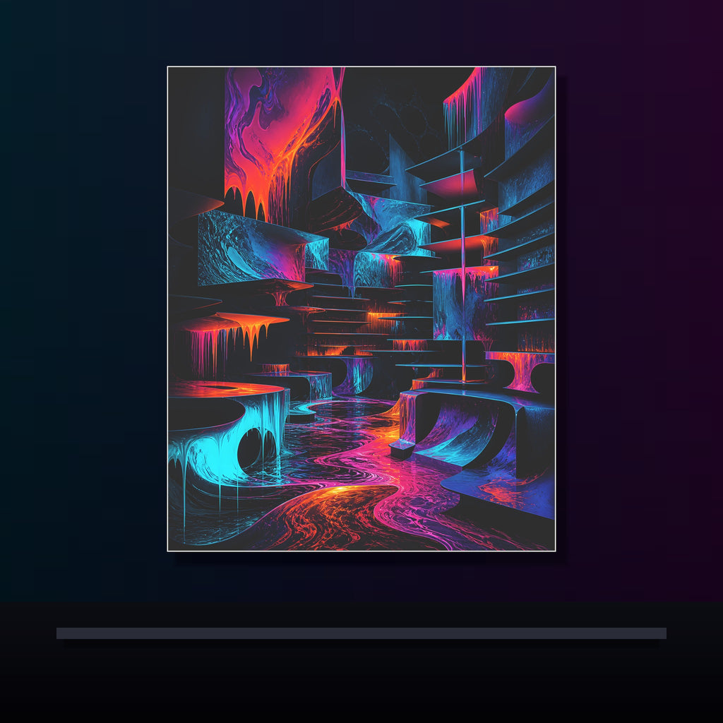 Molten Index Chamber original KOSVYRE poster displayed in a dark psychedelic gallery setting